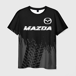 Футболка мужская Mazda speed на темном фоне со следами шин: символ, цвет: 3D-принт