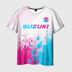 Мужская футболка Suzuki neon gradient style: символ сверху