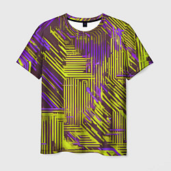 Мужская футболка Киберпанк линии фиолетовые и жёлтые