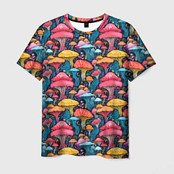 Мужская футболка Разноцветные грибы причудливый паттерн