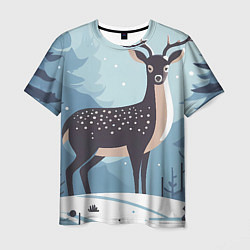 Мужская футболка Зимняя сказка олень в лесу
