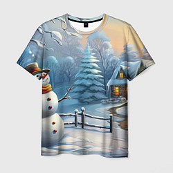 Мужская футболка Новый год и снеговик