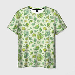 Мужская футболка Акварельные листья с узором