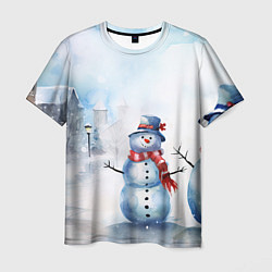 Мужская футболка Новогодний день со снеговиком