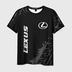 Мужская футболка Lexus speed на темном фоне со следами шин вертикал