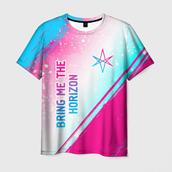 Мужская футболка Bring Me the Horizon neon gradient style вертикаль