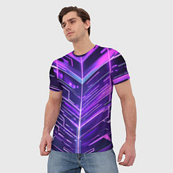 Футболка мужская Фиолетовые неон полосы киберпанк, цвет: 3D-принт — фото 2