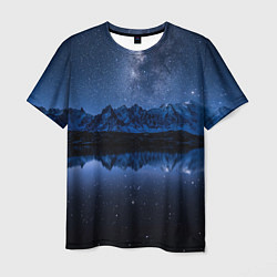 Мужская футболка Галактическая зимняя ночь в горах