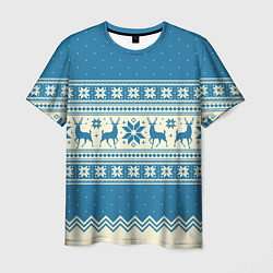 Мужская футболка Sweater with deer on a blue background