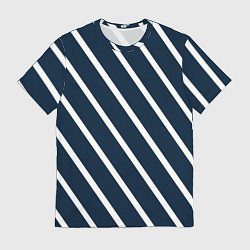 Мужская футболка Тёмно-синий в белую полоску диагональ