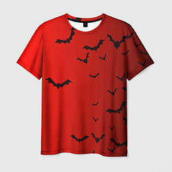 Мужская футболка Летучие мыши на красном фоне