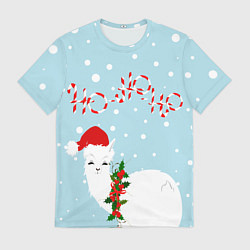 Футболка мужская Лама в роли Санта Клауса, цвет: 3D-принт