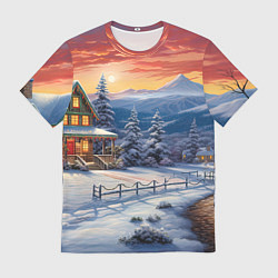 Мужская футболка Зимний праздник в сказочном городке