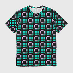 Мужская футболка Зелено-сиреневый с черный клетчатый узор