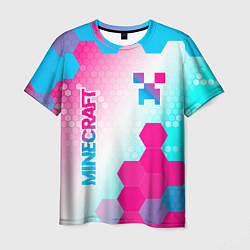 Мужская футболка Minecraft neon gradient style вертикально
