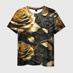 Мужская футболка Металлические розы золотые и черные
