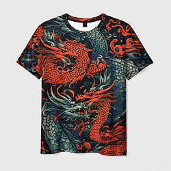 Мужская футболка Красный и серый дракон