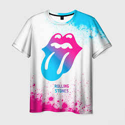 Мужская футболка Rolling Stones neon gradient style