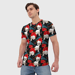 Футболка мужская Skull in roses, цвет: 3D-принт — фото 2