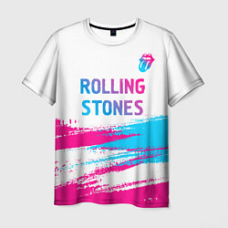 Мужская футболка Rolling Stones neon gradient style посередине