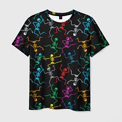 Мужская футболка Разноцветные танцующие скелетики