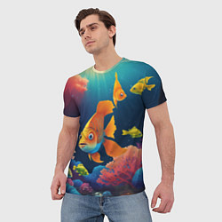 Футболка мужская Оранжевые рыбки и кораллы под водой, цвет: 3D-принт — фото 2