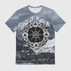 Мужская футболка Символ шлем ужаса в узле и северные скалы