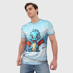 Футболка мужская Дракон на зимнем заснеженном фоне, цвет: 3D-принт — фото 2