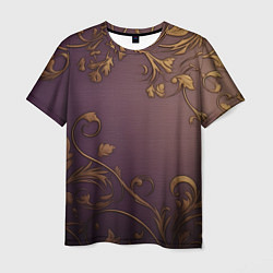 Мужская футболка Золотистые узоры на фиолетовом фоне