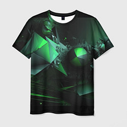 Мужская футболка Геометрическая текстурная зеленая абстракция