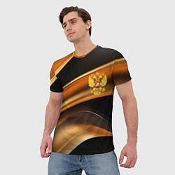 Футболка мужская Герб России на черном золотом фоне, цвет: 3D-принт — фото 2
