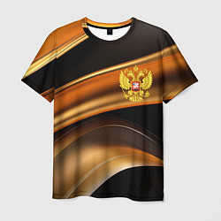 Мужская футболка Герб России на черном золотом фоне