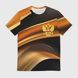 Мужская футболка Герб России на черном золотом фоне