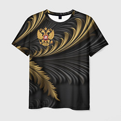 Футболка мужская Герб России черный и золотой фон, цвет: 3D-принт