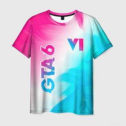 Мужская футболка GTA 6 neon gradient style вертикально