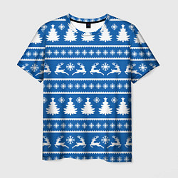 Мужская футболка Синий свитер с новогодними оленями