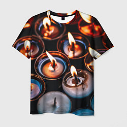 Мужская футболка Новогодние горящие свечи