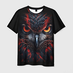 Футболка мужская Черная сова с красными глазами, цвет: 3D-принт