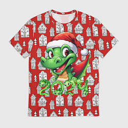 Футболка мужская Зеленый дракон на рождественском фоне, цвет: 3D-принт