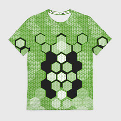 Мужская футболка Зелёная кибер броня hexagons