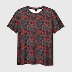 Мужская футболка Красные драконы на сером фоне