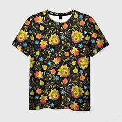Мужская футболка Хохломская роспись разноцветные цветы