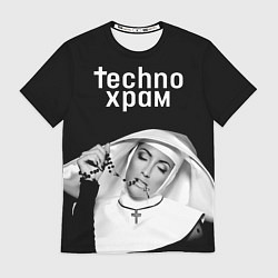 Мужская футболка Techno храм монашка и четки с крестиком