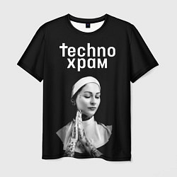 Мужская футболка Techno храм монашка в татуировках