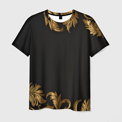 Мужская футболка Золотые объемные листья на черном