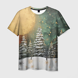 Мужская футболка Большая луна и новогодний лес