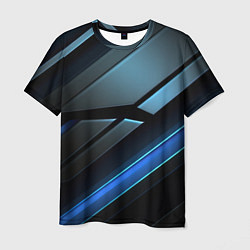 Мужская футболка Черная абстракция с синим неоновым ярким свечением