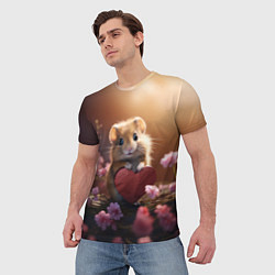 Футболка мужская Милый маленький хомячок с сердечком, цвет: 3D-принт — фото 2