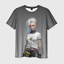 Футболка мужская Блондинка в белой футболке Cyberpunk 2077, цвет: 3D-принт