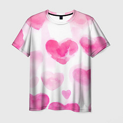 Мужская футболка Акварельные розовые сердечки
